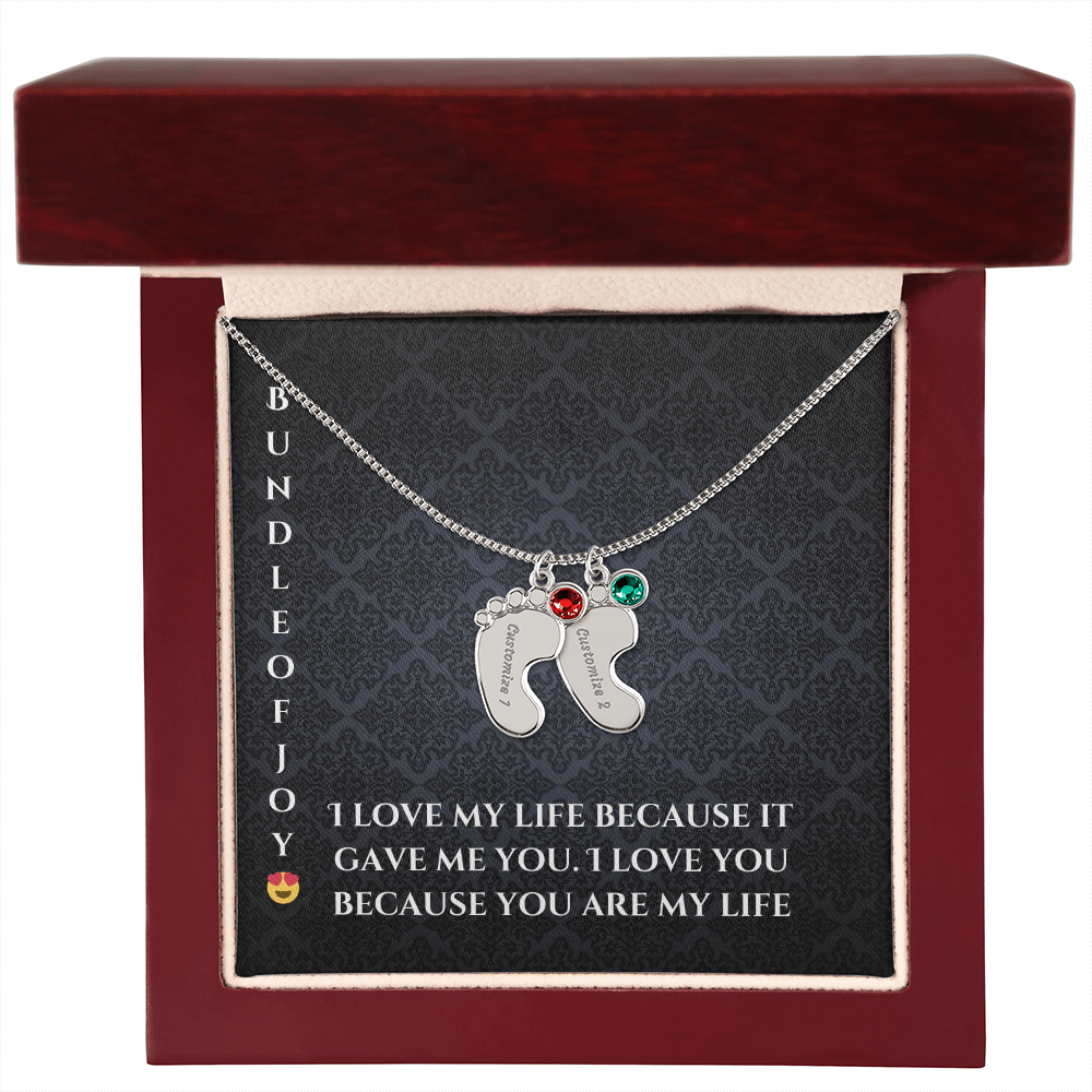 Engraved Baby Feet Necklace with Birthstone – A Cherished Keepsake for New Parents