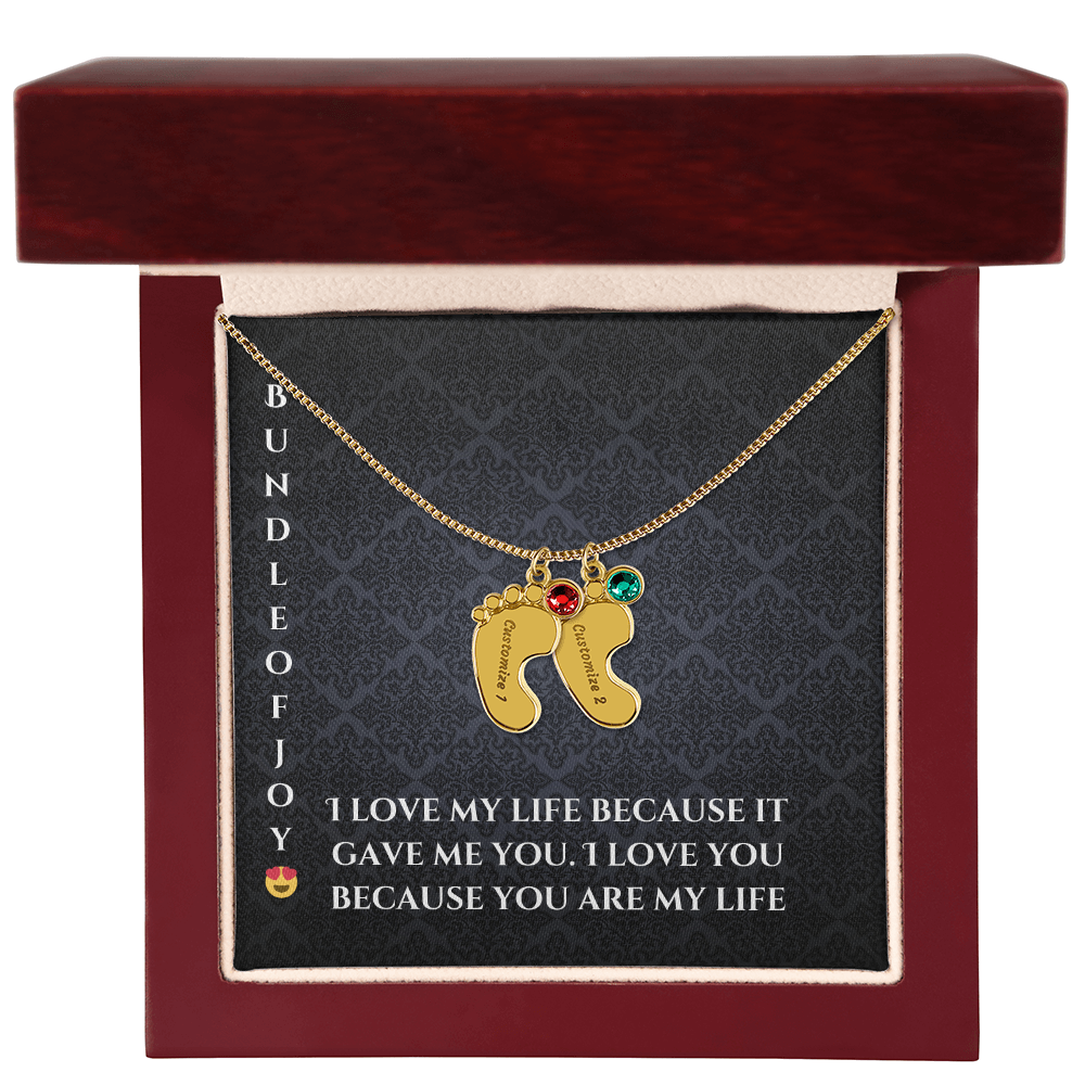 Engraved Baby Feet Necklace with Birthstone – A Cherished Keepsake for New Parents